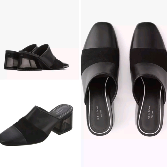 Rag & Bone Millie Suede & Leather Chunky Heel Mule In Black size 37 - Picture 15 of 15